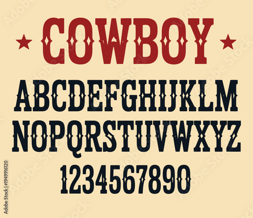Cowboy alphabet Western style design, vector letter set with wild west motifs, rustic typography, cowboy-themed decorative letters for posters