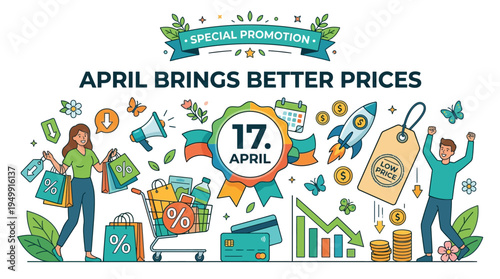 April Sales Promotion Banner with Price Reduction and Discount