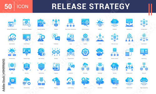 Release Strategy Icon Set. release management, maintenance window, manual approval, release, Glyph Gradient-green deployment and more. Glyph Gradient Style vector icons collection.