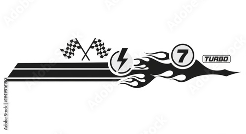 Dynamic Racing Stripe Graphic with Flames and Checkered Flags.