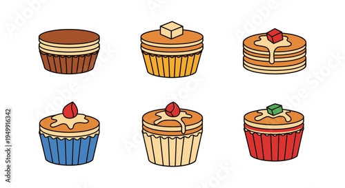 Mini Pancake Muffins Line art digital abstract colorful vector