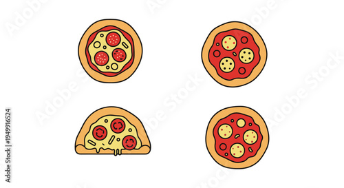 Mini Pizza Bites Line art colorful digital abstract vector