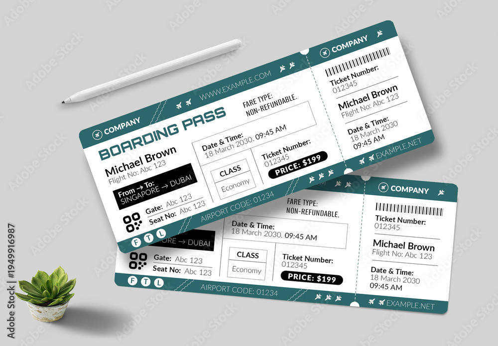 Airline Boarding Pass Ticket Design Stock Template | Adobe Stock