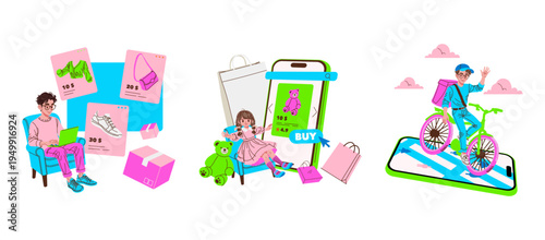 Online Shopping and Delivery Vector Illustration