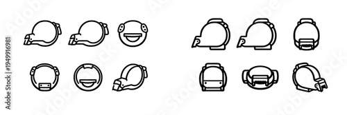 A collection of black and white line art icons depicting a handheld