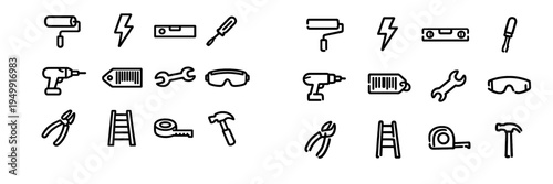 A set of hand-drawn black line icons representing various