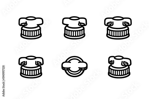 A collection of six black and white line art icons representing spray