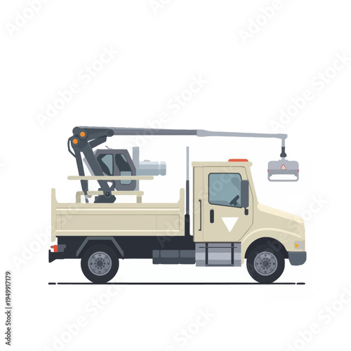 Illustration of a beige flatbed tow truck.