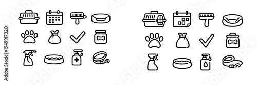 A set of minimalist line art icons for pet care and animal services