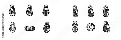 A set of black and white line art icons representing various types of