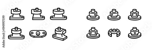 A set of black and white line icons depicting various industrial