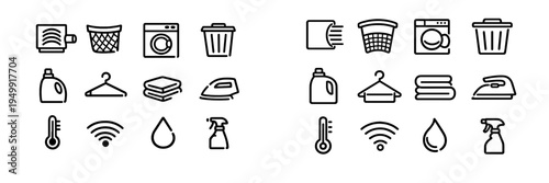 A set of laundry and cleaning service icons in two different line