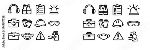 A collection of black and white line icons representing industrial