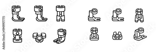 A set of twelve black and white line art icons depicting various