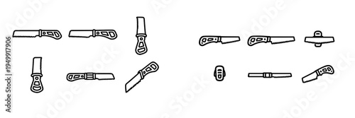 A collection of minimalist black and white line art icons depicting a