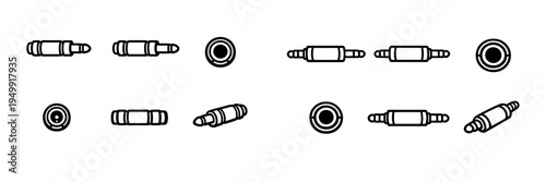 A collection of minimalist black and white line art icons depicting