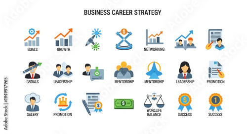 Business Career Strategy Icons and Symbols.