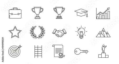 Collection of hand-drawn business and success icons.