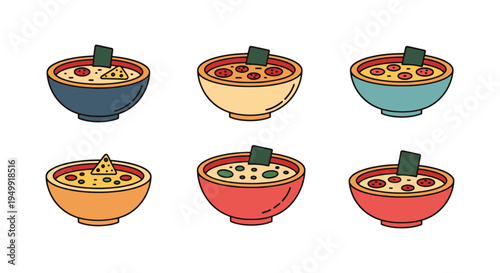 Miso Soup Pizza Line art modern fluid abstract vector