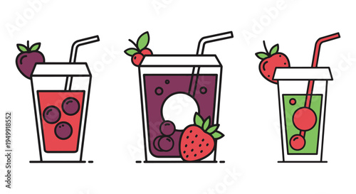 Mixed Berry Juice Line art modern vibrant abstract color illustration