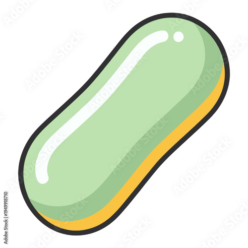 Filled Glossy Green Pill With Yellow Trim 3D Icon for App UI