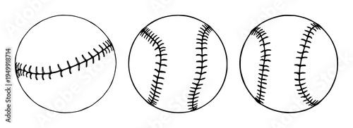 Baseball ball set with realistic vector illustration featuring sports equipment, game ball, and professional design with white and red stitching