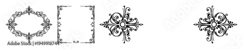 Ornate Victorian border set with line art circuit board patterns featuring high‑tech elegance, white background with intricate filigree and geometric detail