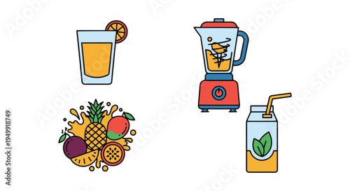Mixed Tropical Juice Line art soft pastel abstract color vector