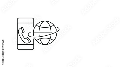 Global mobile calling and international communication concept with a phone handset and world globe symbols for global business.