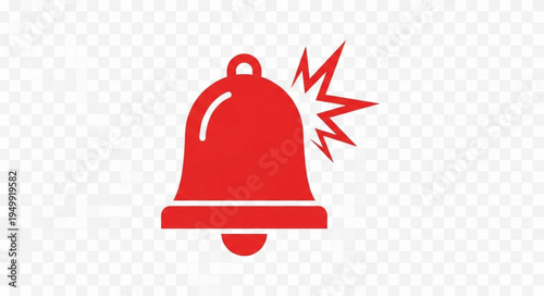 Red alert bell icon with sound waves.