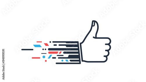 Thumbs up icon with dynamic speed lines indicating fast approval, quick feedback, or rapid success in a digital business or social environment.