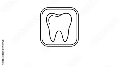 Dental health and hygiene icon featuring a clean white tooth inside a rounded square frame symbolizes dentistry, oral care, and medical checkups.