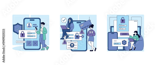 Cybersecurity Concepts Vector Illustration with Characters