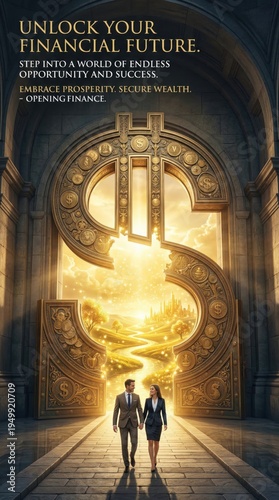 Giant Dollar Symbol Door Opens to Golden Landscape