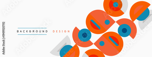 Abstract geometric shapes overlap. Orange, blue, gray tones create modern design. Minimalist style, clean lines present simple aesthetic.