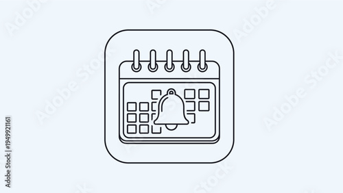Calendar page icon featuring a notification bell signifies event reminders, scheduled alarms, and important deadline notifications.