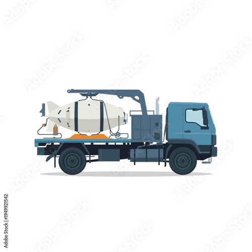 Illustration of a blue truck with machinery.