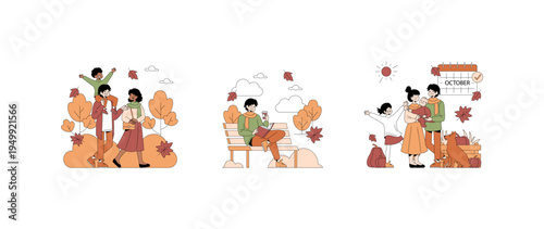 Family Enjoys Fall Activities in Vector Illustration