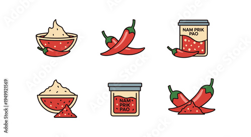 Nam Prik Pao Line art vector minimal smooth abstract color illustration