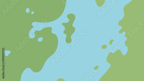 A vibrant abstract illustration of a serene landscape with green and blue hues