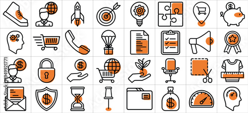 Diverse Business and Finance Icons: A Collection of Modern Icons