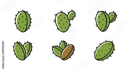 Nopales Line art vector set smooth modern abstract illustration