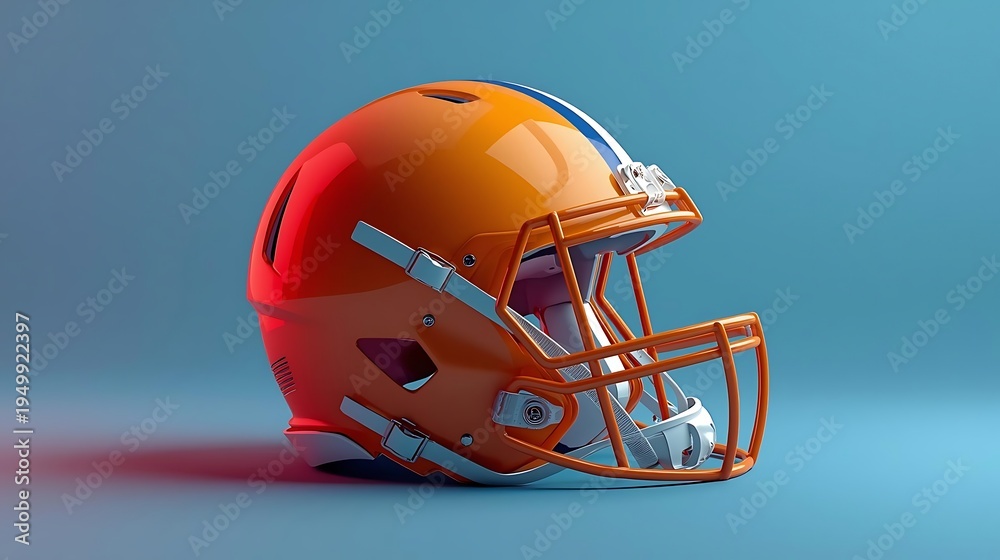 Fototapeta premium Orange Football Helmet Isolated On Blue