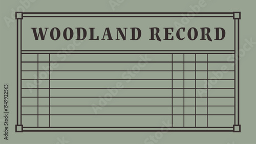 Woodland record ledger table with vintage heading