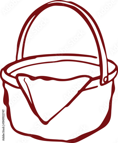 Handled pail style basket with folded cloth line drawing