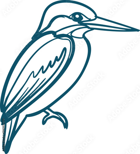 Long beaked waterside bird standing in profile line drawing