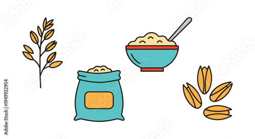 Oats Line art vector set smooth modern abstract illustration