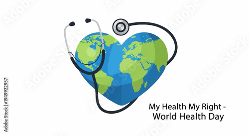 World health day illustration with stethoscope wrapped around heart shaped earth