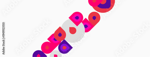 Abstract colorful shapes overlap, creating dynamic composition. Pink, purple, white hues dominate design. Modern aesthetic.