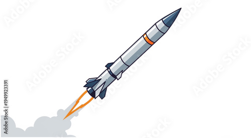 Cartoon Rocket Launching into Space with Smoke Trail.
